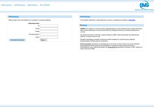 
                            4. eSMS Aktywacja - eSMS SMSNET