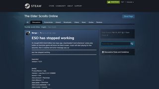 
                            7. ESO has stopped working :: The Elder Scrolls ... - Steam Community