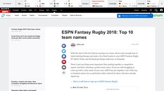 
                            11. ESPN Fantasy Rugby 2018 Top 10 team names - ESPN.in