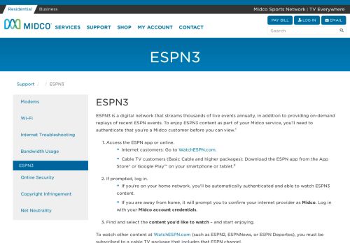 
                            8. ESPN3 | Midco Internet Support