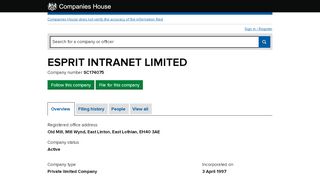 
                            13. ESPRIT INTRANET LIMITED - Overview (free company information ...