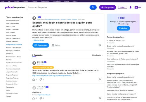 
                            4. Esqueci meu login e senha do ciee alguém pode ajudar? | Yahoo ...