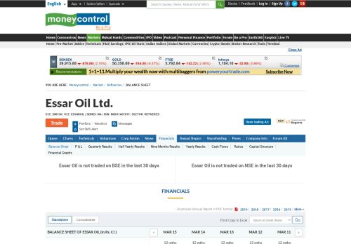 
                            6. Essar Oil Balance Sheet, Essar Oil Financial Statement ... - Moneycontrol