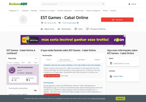
                            11. EST Games - Cabal Online - Reclame Aqui