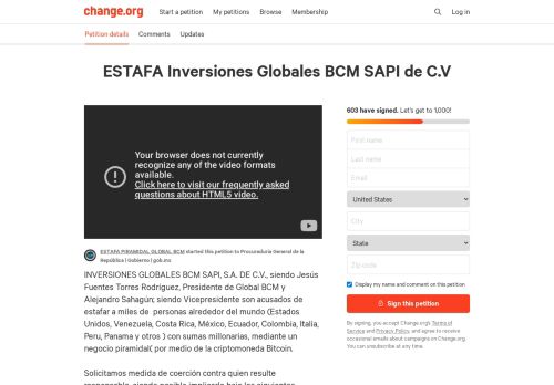 
                            8. ESTAFA Inversiones Globales BCM SAPI de CV - Change.org