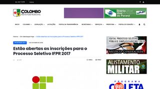 
                            10. Estão abertas as inscrições para o Processo Seletivo IFPR 2017 ...
