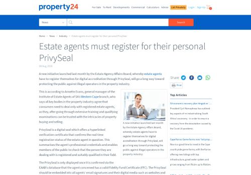 
                            12. Estate agents must register for their personal PrivySeal - Industry, News