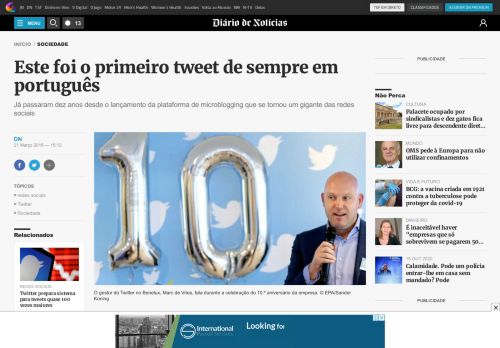 
                            9. Este foi o primeiro tweet de sempre em português - Diário de Notícias
