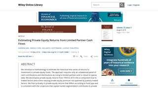 
                            7. Estimating Private Equity Returns from Limited Partner Cash Flows ...