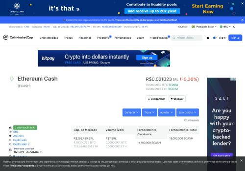 
                            3. Ethereum Cash (ECASH) preço, gráficos, capitalização de mercado, e ...