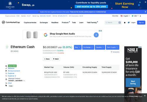 
                            12. Ethereum Cash (ECASH) price, charts, market cap, and ...