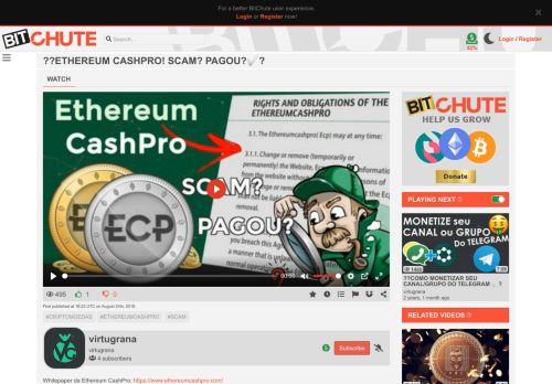 
                            10. ??ETHEREUM CASHPRO! SCAM? PAGOU?  ? - BitChute