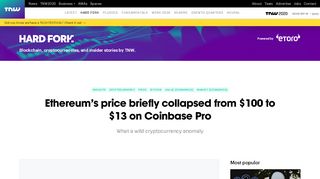 
                            12. Ethereum's price briefly collapsed from $100 to $13 on ...