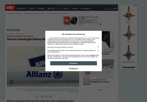 
                            5. Etikettenschwindel Index Select: Gericht bemängelt Allianz-Rente - n-tv