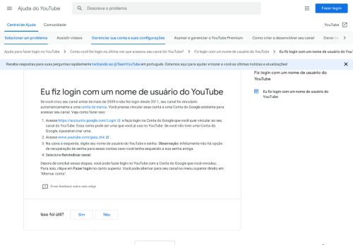 
                            6. Eu fiz login com um nome de usuário do YouTube - Ajuda do YouTube