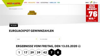 
                            6. Eurojackpot Gewinnzahlen - WestLotto.de