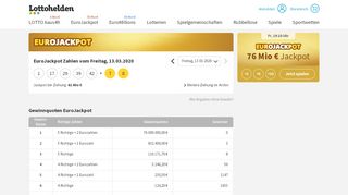 
                            10. EuroJackpot Zahlen & Quoten aktuell | Lottohelden.de