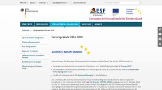 
                            9. Europäischer Sozialfonds für Deutschland - Förderperiode 2014 bis ...