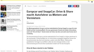 
                            8. Europcar und SnappCar: Drive & Share macht Autofahrer zu Mietern ...