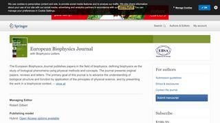 
                            8. European Biophysics Journal - incl. option to publish open access