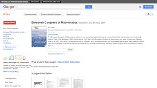 
                            13. European Congress of Mathematics: Stockholm, June 27-July 2, 2004 - Google Books-Ergebnisseite