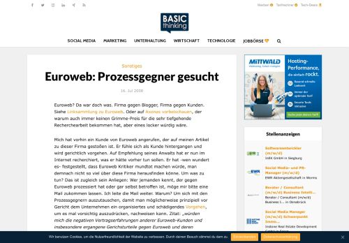 
                            10. Euroweb: Prozessgegner gesucht - BASIC thinking