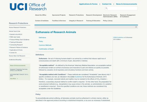 
                            2. Euthanasia of Research Animals - Office of Research - UCI