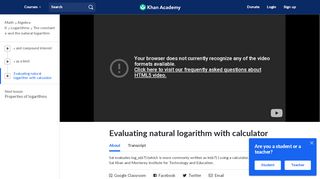 
                            11. Evaluating natural logarithm with calculator (video) | Khan Academy