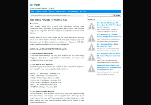 
                            8. Event Terbaru PB Garena 1-8 November 2016 | Gue Palala