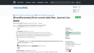 
                            8. [EventParameter] Error events table Res. Journal Line · Issue #2956 ...