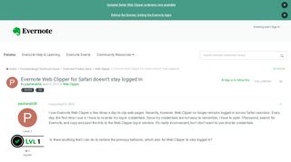 
                            8. Evernote Web Clipper for Safari doesn't stay logged in - Web ...