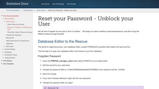 
                            6. Evolution CMS | | Reset your Password - Unblock your User