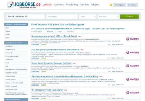 
                            12. Evonik Industries AG Jobs und Stellenangebote | www.jobbörse.de