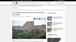 
                            13. Ex-employee accuses Unisa of 'covering up' rape claim | Pretoria ...