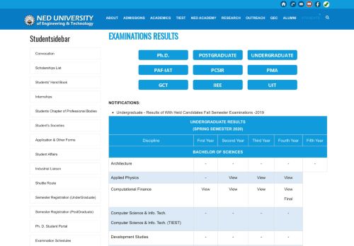 
                            9. Examinations Results | NEDUET Website - NED University