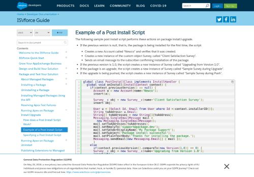 
                            10. Example of a Post Install Script | ISVforce Guide | Salesforce Developers