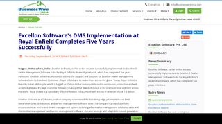 
                            13. Excellon Software's DMS Implementation at Royal Enfield Completes ...