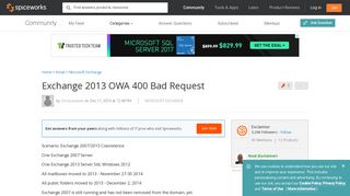 
                            9. Exchange 2013 OWA 400 Bad Request - Spiceworks Community