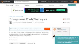 
                            8. Exchange server 2016 ECP bad request - Spiceworks Community