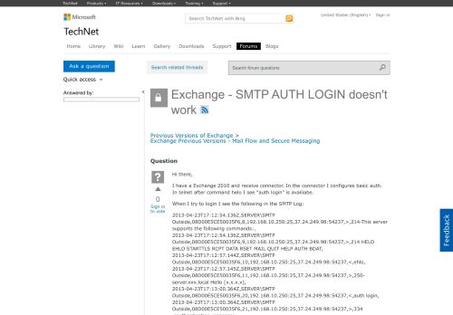 
                            9. Exchange - SMTP AUTH LOGIN doesn't work - Microsoft