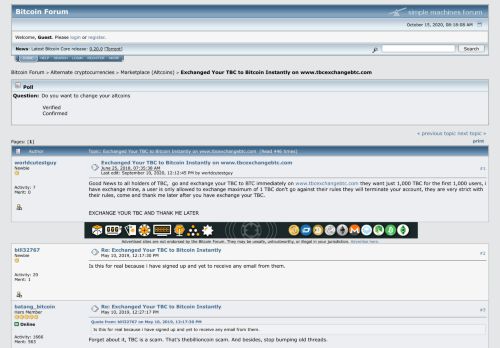 
                            7. Exchanged Your TBC to Bitcoin Instantly - Bitcointalk