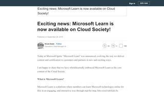 
                            13. Exciting news: Microsoft Learn is now available on Cloud Society!