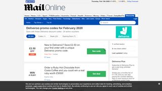 
                            3. EXCLUSIVE £5 OFF - February - Deliveroo promo codes - Daily Mail