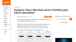 
                            10. Exclusive: Uber's bike share service UberMoto goes cold in Ahmedabad