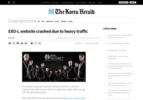 
                            13. EXO-L website crashed due to heavy traffic - The Korea Herald