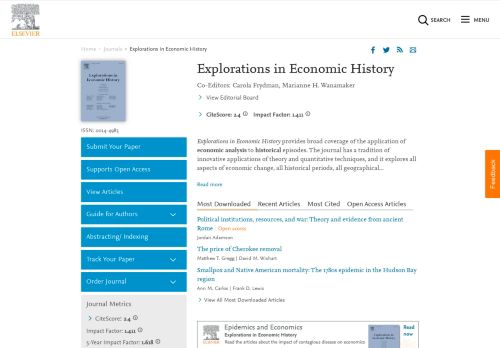 
                            11. Explorations in Economic History - Journal - Elsevier