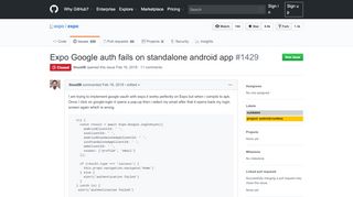 
                            7. Expo Google auth fails on standalone android app · Issue #1429 ...