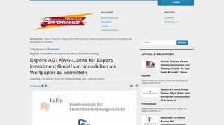 
                            8. Exporo AG: KWG-Lizenz für Exporo Investment GmbH um Immobilien ...