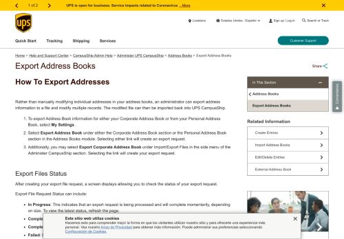 
                            8. Export Address Books: UPS - Estados Unidos - UPS.com