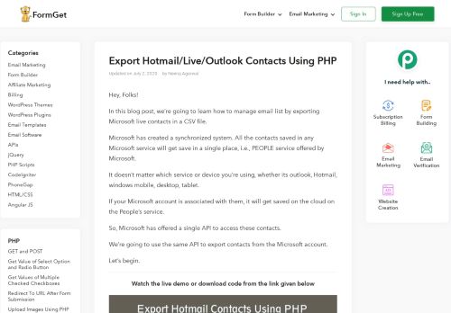 
                            8. Export Microsoft Hotmail/Live/Outlook Contacts Using PHP | FormGet